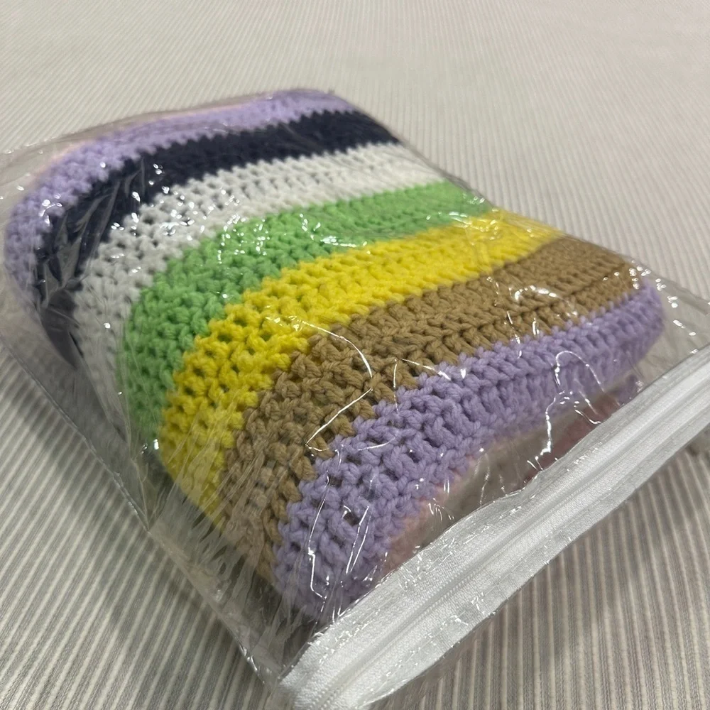 36x80” vintage handcrafted knit striped multicolor afghan throw blanket